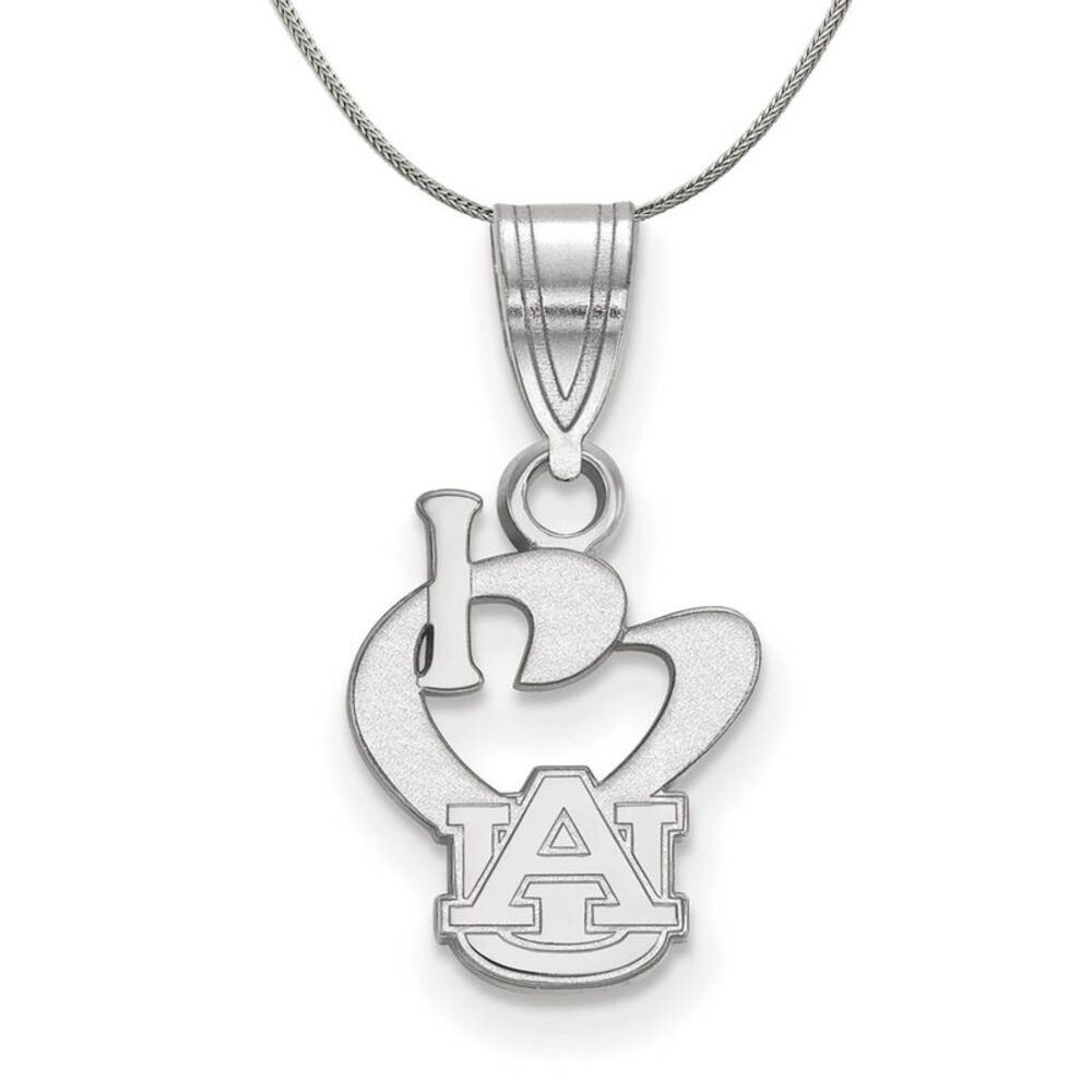 Sterling Silver Auburn U Small I Love Logo Necklace - 24 Inch